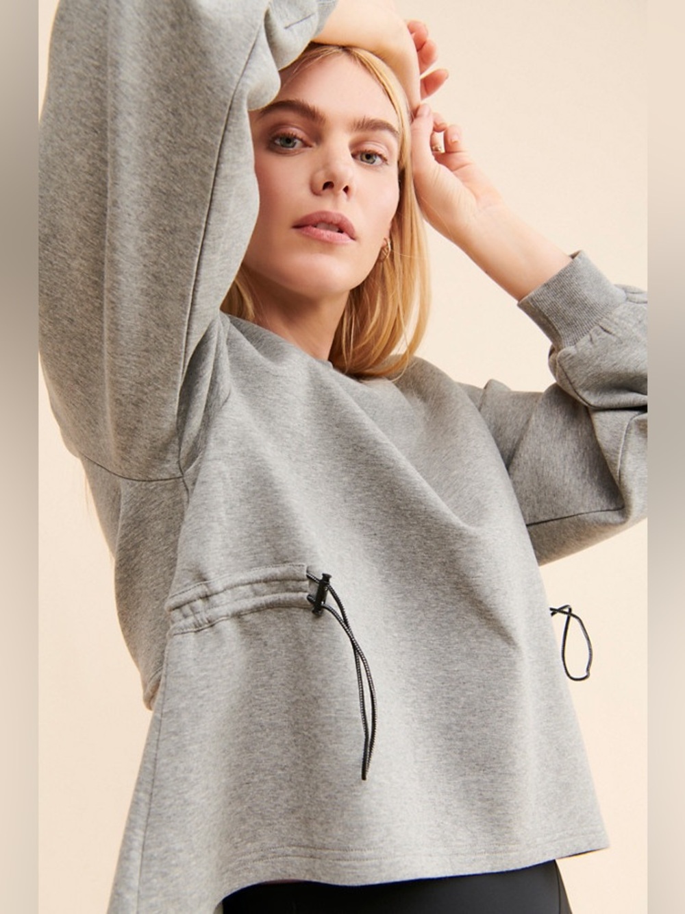 Varley Bella Pullover Sweatshirt Drawstring Grey Athleisure Workout Small